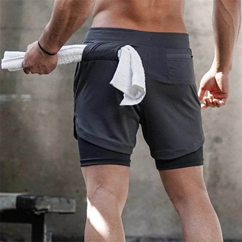 Running Shorts Men 2 In 1 Double-deck Quick Dry GYM  Fitness Jogging Workout  Pants