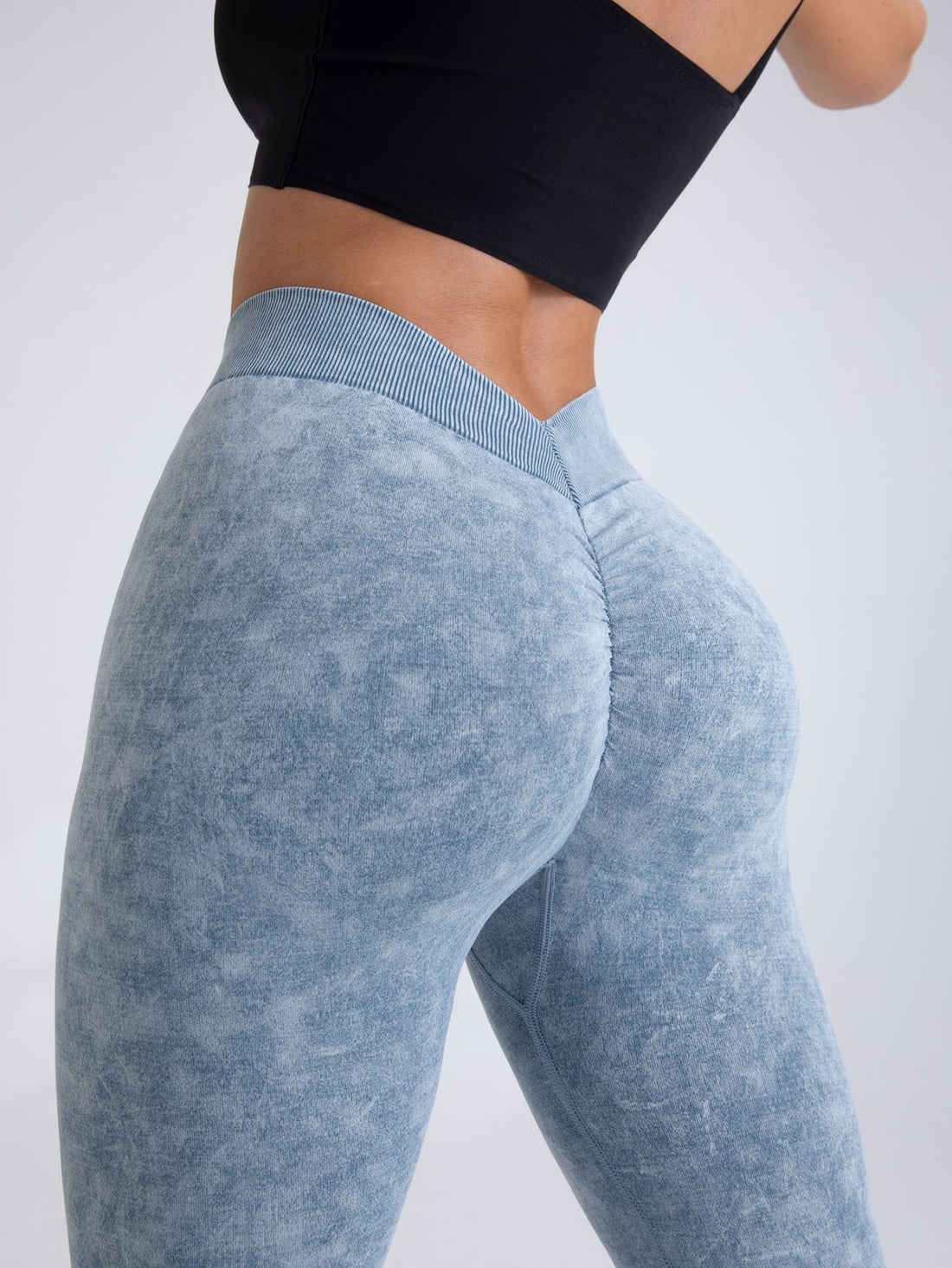 V-Back Scrunch Butt Workout Leggings, Women Seamless Gym Yoga Leggings