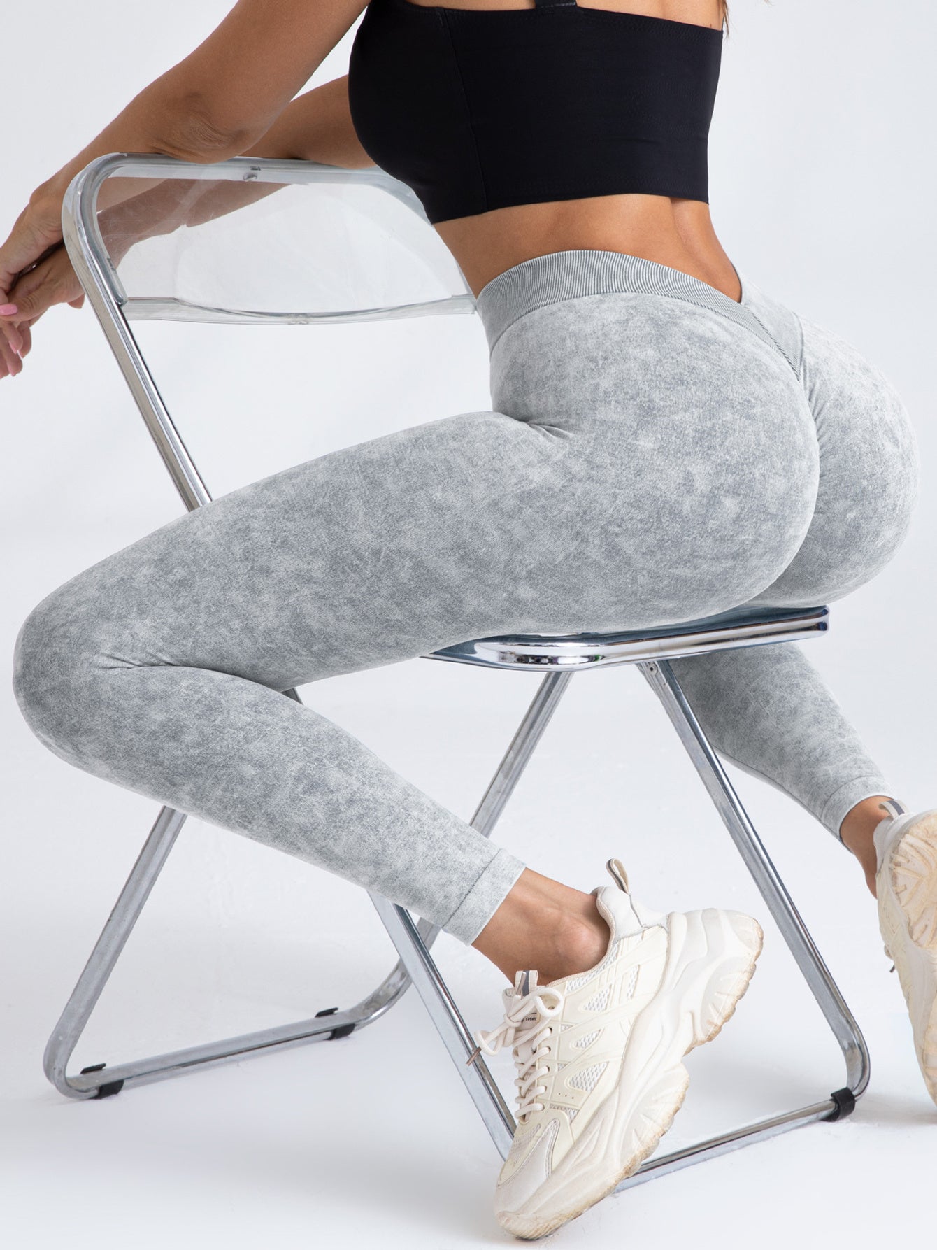 V-Back Scrunch Butt Workout Leggings, Women Seamless Gym Yoga Leggings