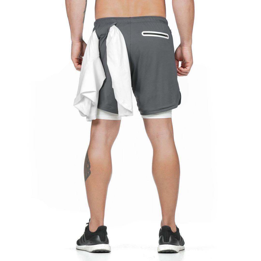 Running Shorts Men 2 In 1 Double-deck Quick Dry GYM  Fitness Jogging Workout  Pants